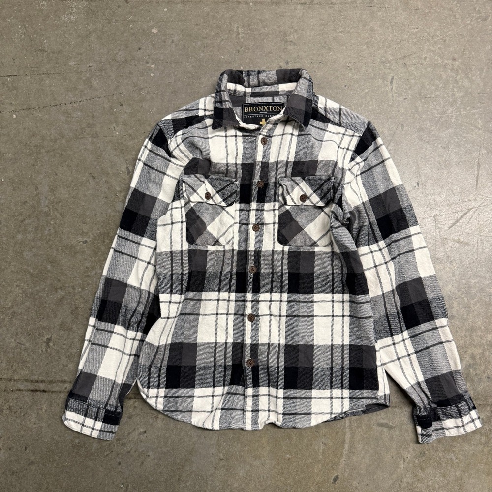 Bronxton Lifestyle Elevated Mens Plaid Flannel Button Down Shirt Black White S